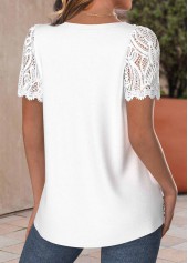 Lace White Short Sleeve Square Neck T Shirt