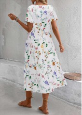 Floral Print Breathable White A Line Short Sleeve Dress