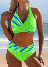 Floral Print Surplice Neon Green Bikini Set