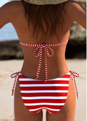 Patchwork Striped Tie Red Bikini Set