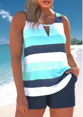 Multi Stripe Print Cut Out Cyan Tankini Set