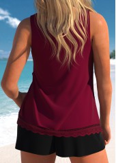 Cutout Lace Wine Red Tankini Set