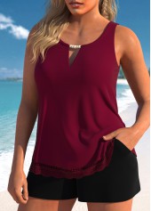 Cutout Lace Wine Red Tankini Set
