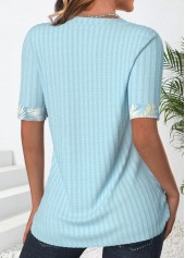 Leaf Print Patchwork Light Blue Fake Two Piece Twinset