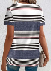Dusty Blue Plus Size Button Striped T Shirt