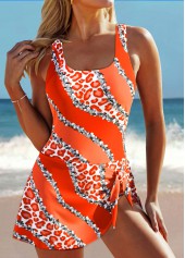 Leopard Tie Orange One Piece Swimdress