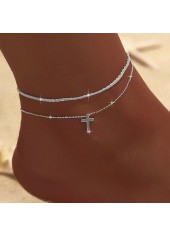 Silvery White Alloy Cross Anklets Set