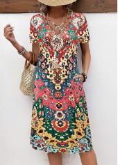 Tribal Print Breathable Rainbow Color A Line Dress