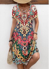 Tribal Print Breathable Rainbow Color A Line Dress