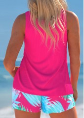 Tropical Plants Print Cut Out Hot Pink Tankini Set
