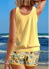 Floral Print Drawstring Light Yellow Tankini Set