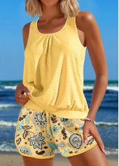 Floral Print Drawstring Light Yellow Tankini Set