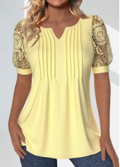 Tuck Stitch Light Yellow Short Sleeve T Shirt