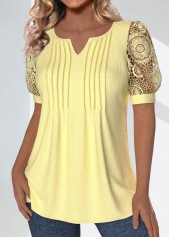 Tuck Stitch Light Yellow Short Sleeve T Shirt