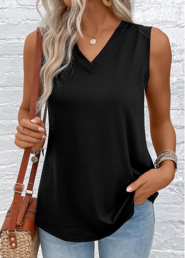 Patchwork V Neck Black Tank Top 23$