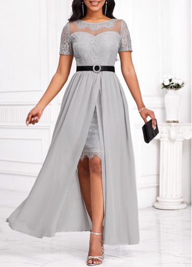 Mesh Light Grey Short Sleeve Maxi Bodycon Dress 40$