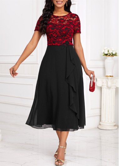 Lace Black Short Sleeve Round Neck Dress