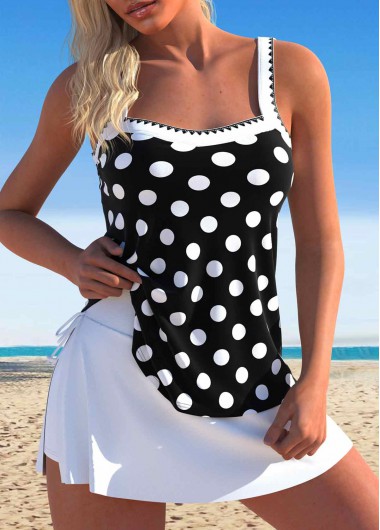 Polka Dot Split Black Tankini Set