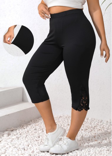 Black Plus Size Patchwork Skinny Elastic Waist Leggings