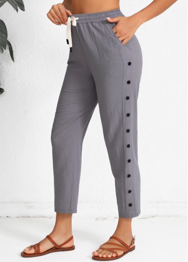 Double Side Pockets Dark Grey Elastic Waist Jogger Pants