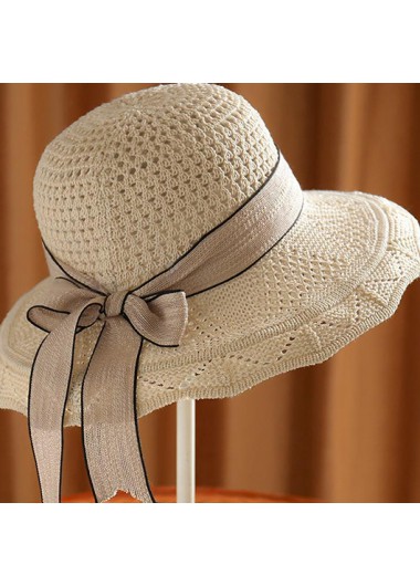 Bowknot Contrast Stitch Light Camel Visor Hat
