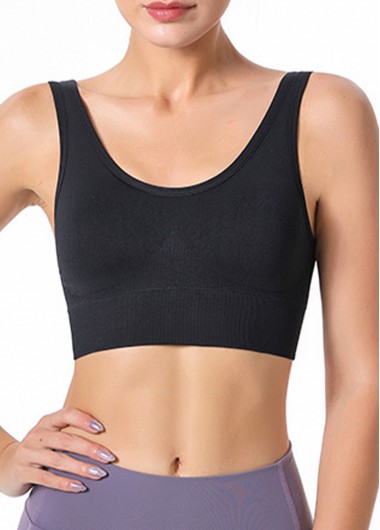 Seamless Black Scoop Neck Sports Bra