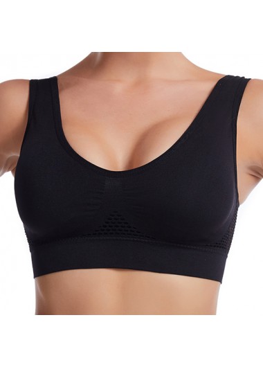 Black Breathable Scoop Neck Sports Bra