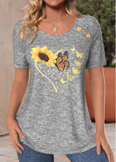 Plus Size Light Grey Marl Button T Shirt 32$