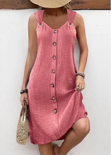 Breathable Light Pink A Line Sleeveless V Neck Dress