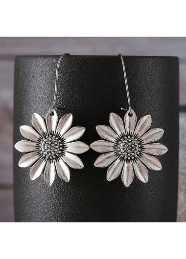 Sunflower Design Silvery White Alloy Earrings