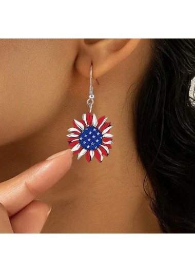 Sunflower American Flag Red Plastic Earrings