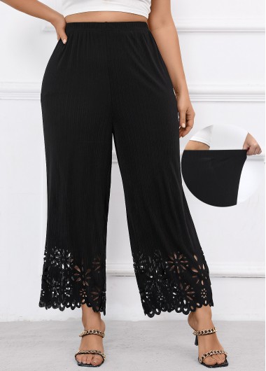 Black Plus Size Scalloped Hem Elastic Waist Pants