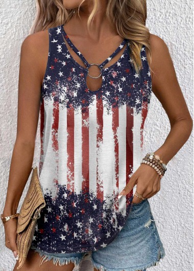 American Flag Plus Size Multi Color Sleeveless Tank Top 30$