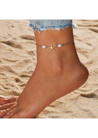 Pearl Design Gold Alloy Starfish Anklet