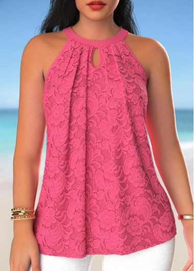 Lace Hot Pink Sleeveless Halter Tank Top 29$