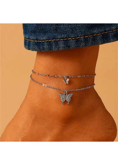 Silvery White Alloy Butterfly Detail Anklet