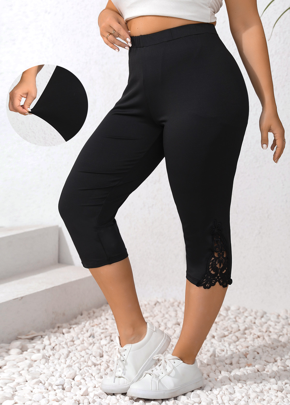 Black Plus Size Patchwork Skinny Elastic Waist Leggings