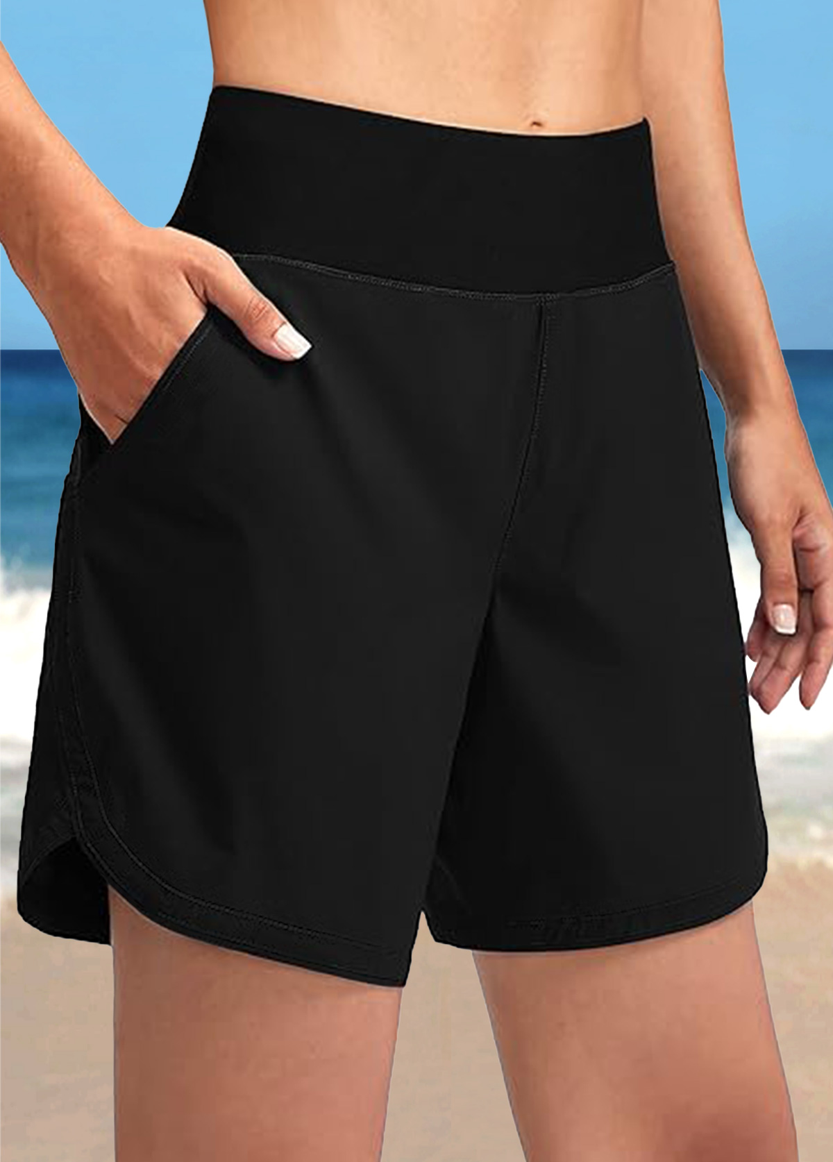 Pocket Mid Waisted Black Beach Shorts
