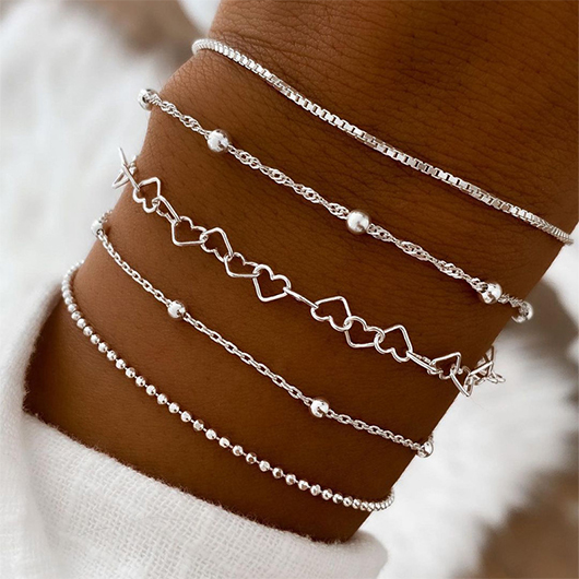 Silver Color Round Alloy Detail Bracelets