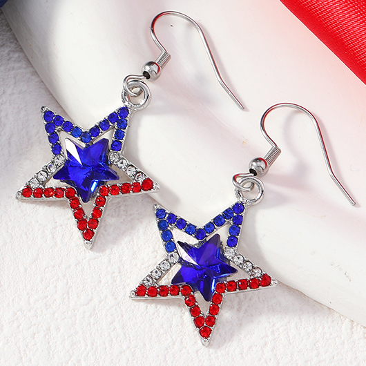 Rhinestone American Flag Blue Star Alloy Earrings | Rosewe.com - USD $7.98