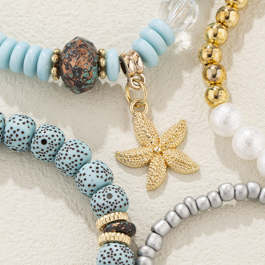 Starfish Detail Light Blue Bracelet Set