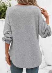 Light Grey Decorative Button Long Sleeve T Shirt