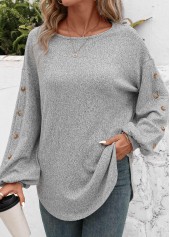 Light Grey Decorative Button Long Sleeve T Shirt