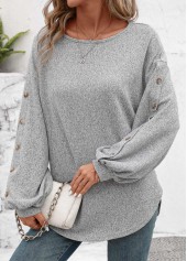 Light Grey Decorative Button Long Sleeve T Shirt