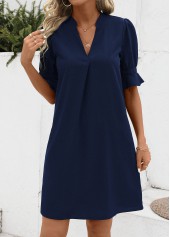 Navy H Shape Half Sleeve Split Dress