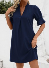 Navy H Shape Half Sleeve Split Dress