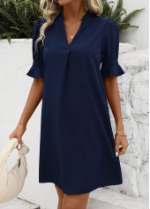 Navy H Shape Half Sleeve Split Dress