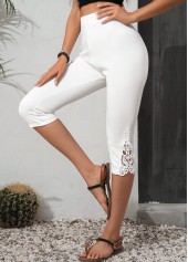 White Elastic Waist High Waisted Capri Leggings