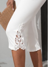 White Elastic Waist High Waisted Capri Leggings