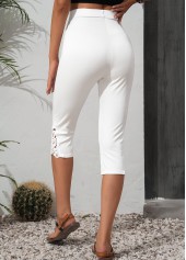 White Elastic Waist High Waisted Capri Leggings